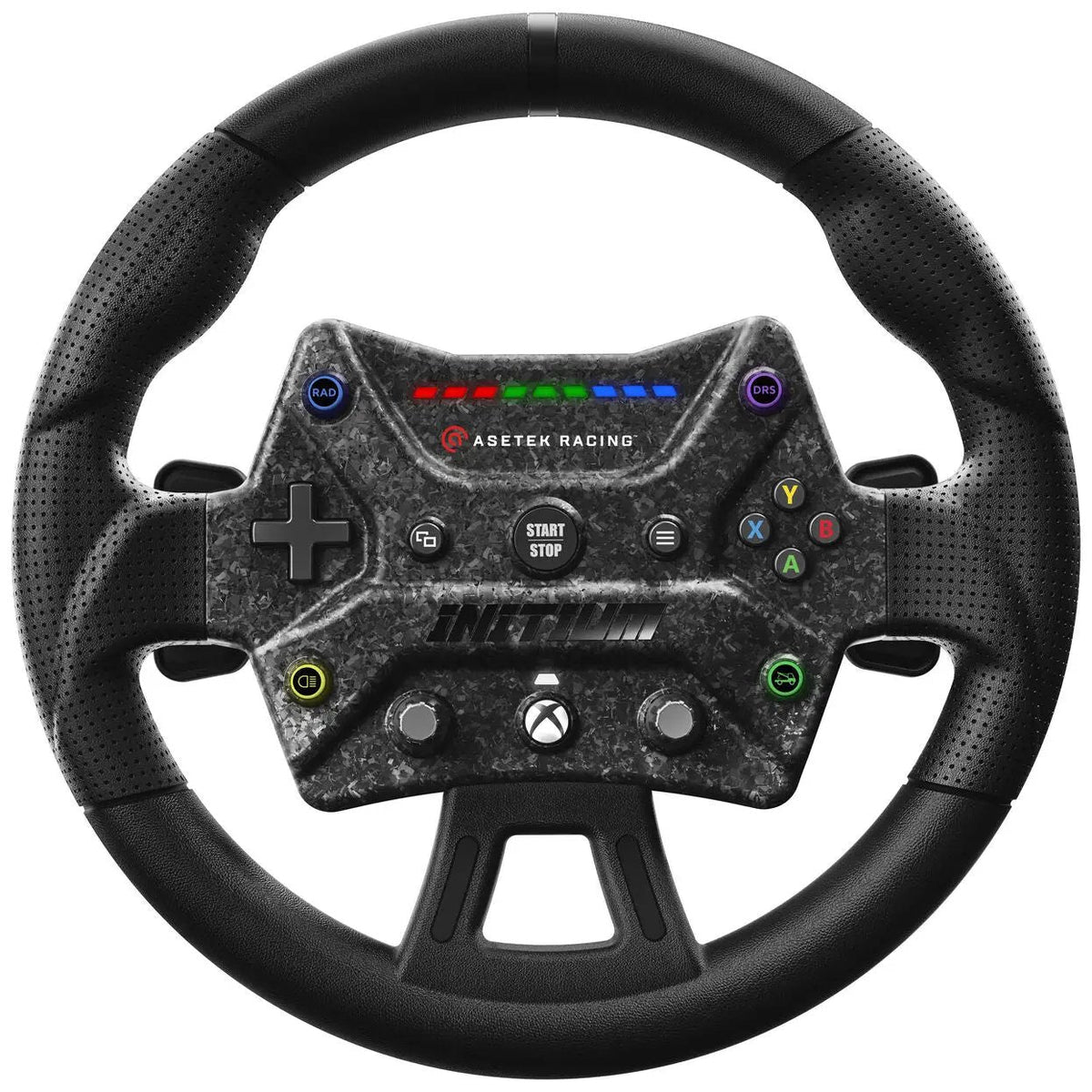 Asetek SimSports Initium Steering Wheel (Xbox), front view with illuminated shift-light strip
