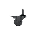 Side close-up of a black SIMGASM locking caster wheel and threaded mounting stem