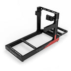 SIMGASM Club C80 Aichi Works aluminum cockpit in black and red with side wheel mount, elevated rear three-quarter view.