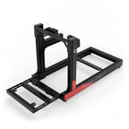 SIMGASM Club C80 Aichi Works aluminum cockpit in black and red with side wheel mount, elevated front three-quarter view.